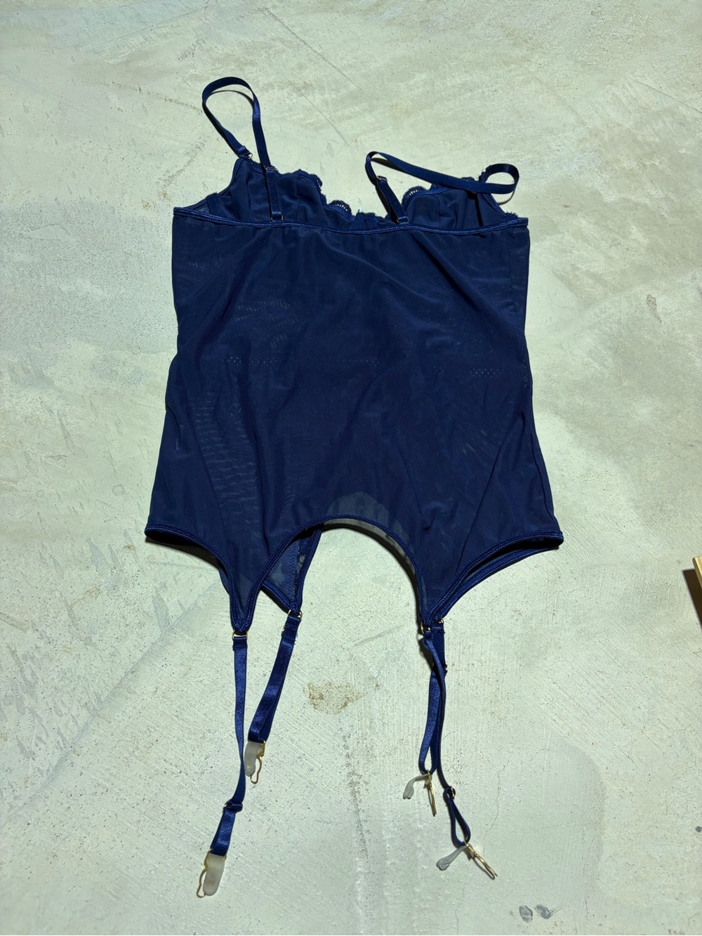 Navy Lace Gartered Bodysuit Intimates XL lingerie - Picture 5 of 6
